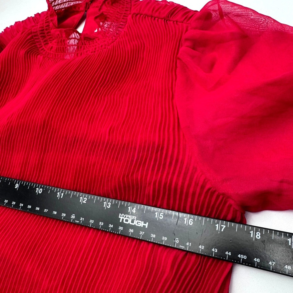 NANETTE LEPORE NWT Womens 4 Red Pleated Mock Neck Chiffon Lined Shift Mini Dress - Picture 8 of 10